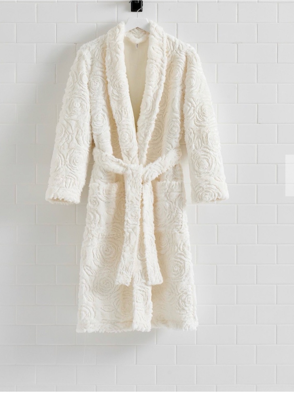 LoveShackFancy Cream Plush Floral Robe